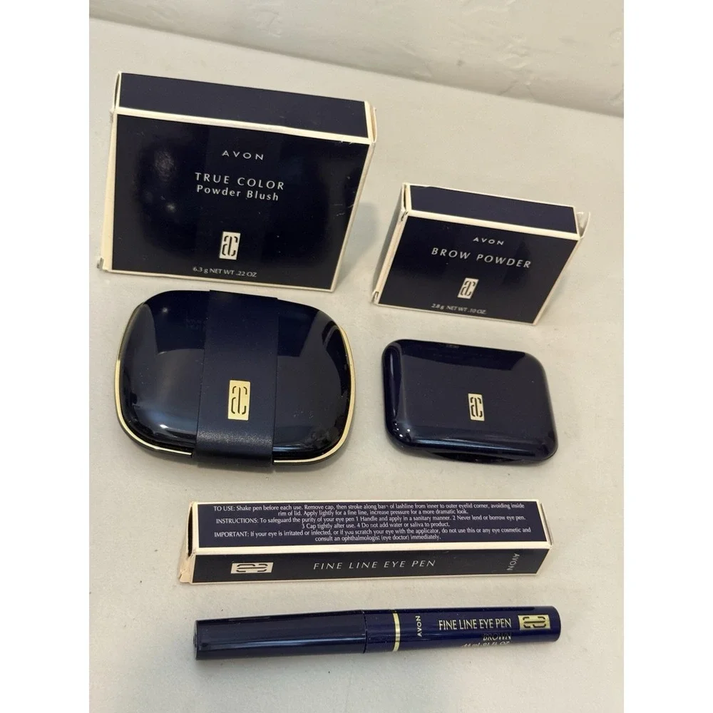 VTG Avon Makeup Lot True Color Powder Blush Brow Powder Fine Line Eye Pen NOS
